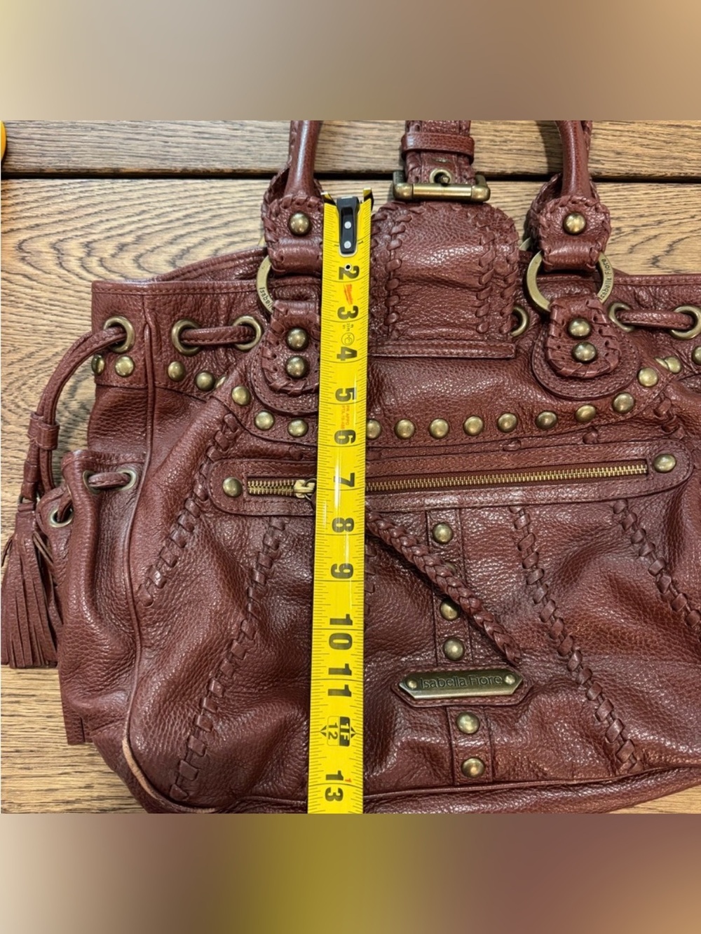 Isabella Fiore Brown Leather Shoulder Bag with Decorative Studs - Picture 8 of 8
